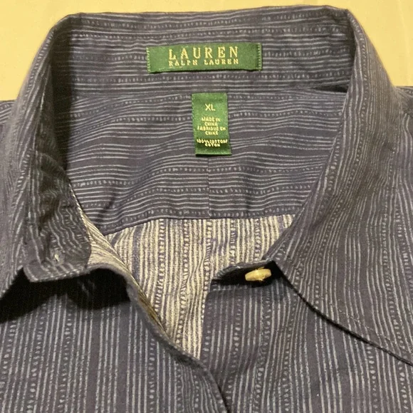 Ralph Lauren Blue Button Down Shirt XL Textured 3/4 Sleeve Classic Lightweight - Picture 4 of 10